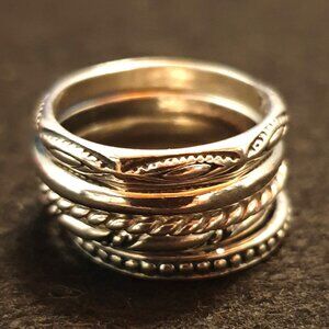 Rare Vintage Silpada 925 Sterling Silver Set of 5 Stackable Band Rings